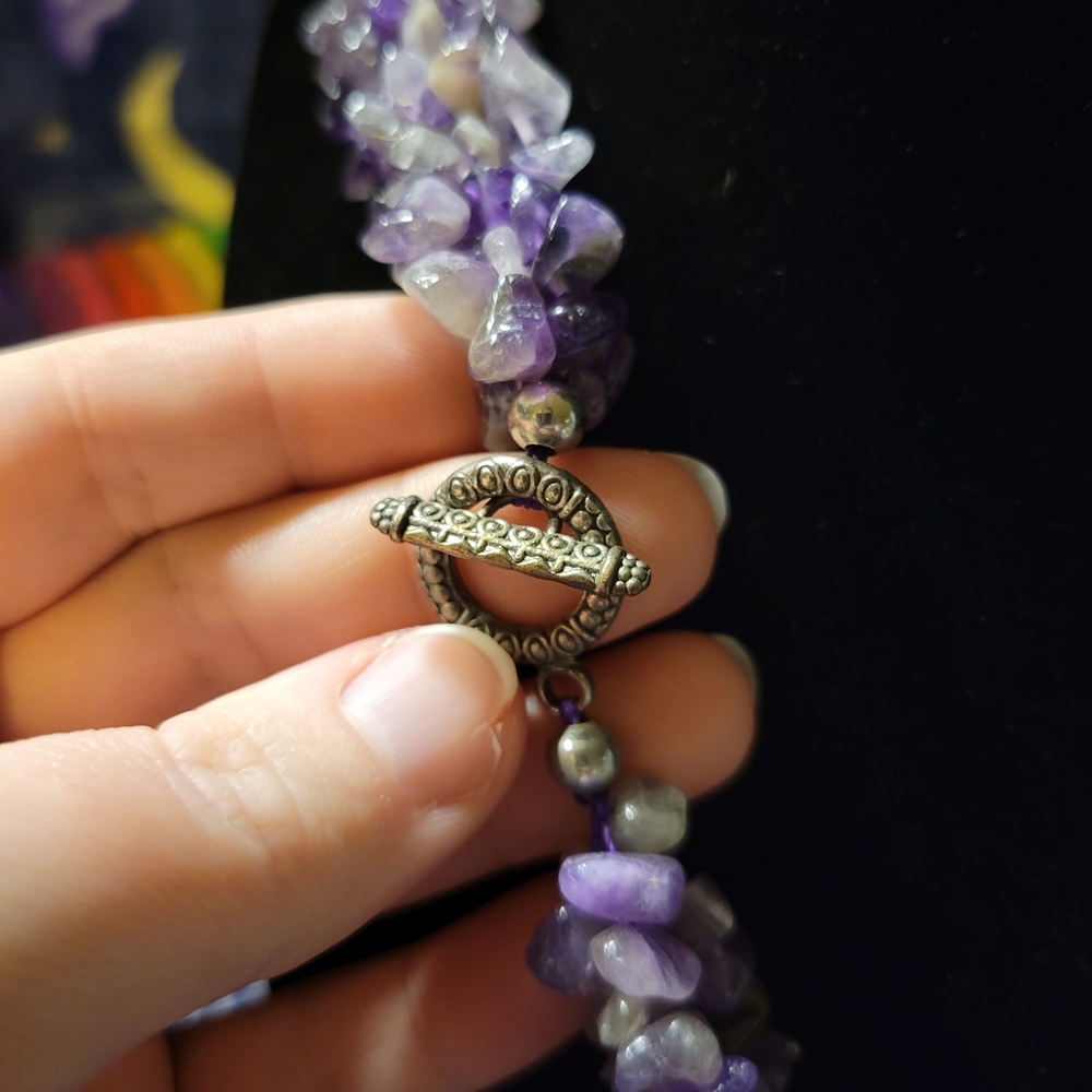 Amethyst Chip Cluster Necklace W/ Sterling Silver Clasp - Picture 5 of 7